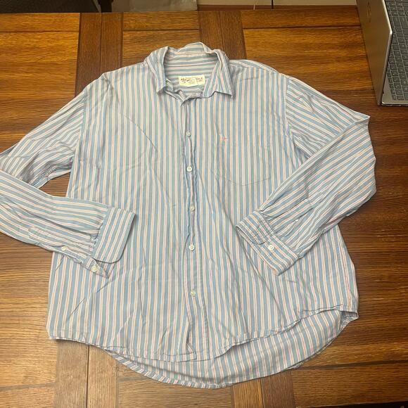 Aeropostale Vintage L Button Down Blue Stripe Long Sleeve Cotton Dress Shirt - Picture 5 of 9